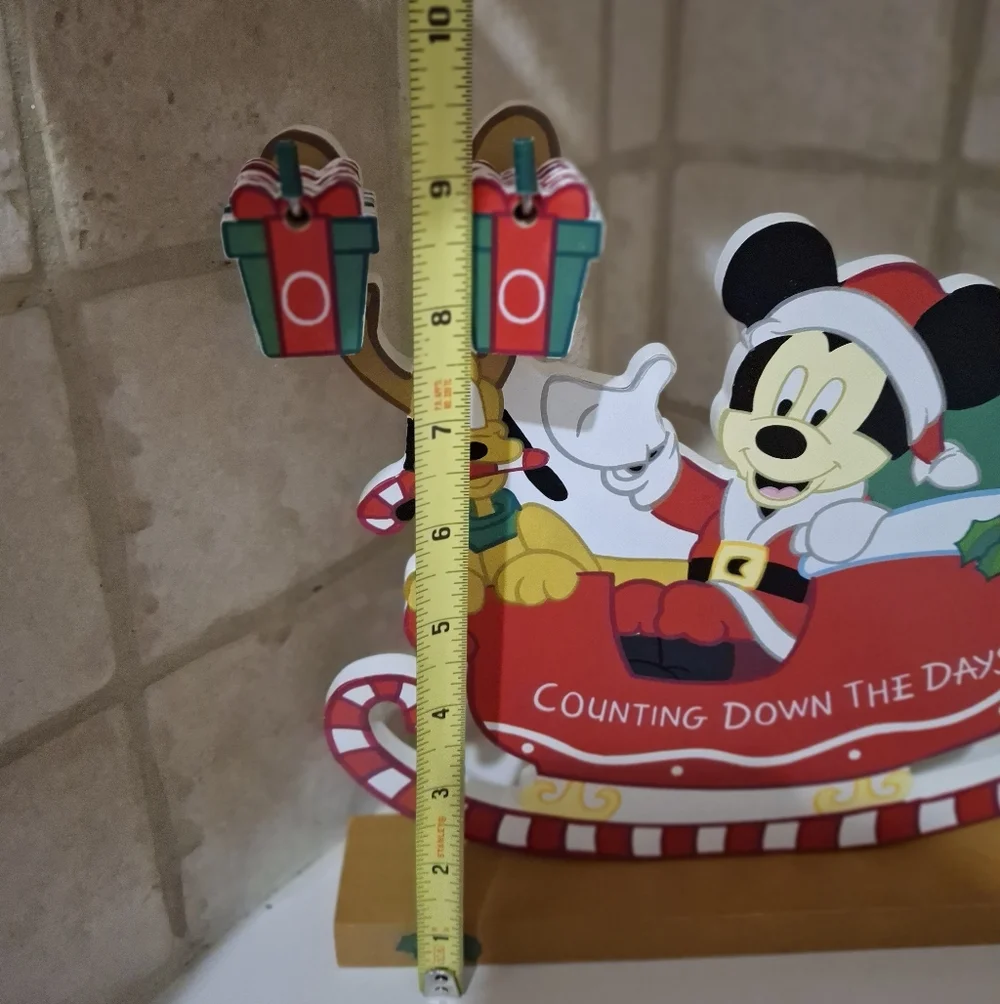 Vintage Disney Mickey Mouse Christmas Count Down Calendar Wooden Santa Sleigh